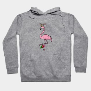 Flamingo Christmas, Deer Antlers, Festive Gift Hoodie